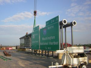 Highway sign structures about to be installed by the contractors for Collinson Inc